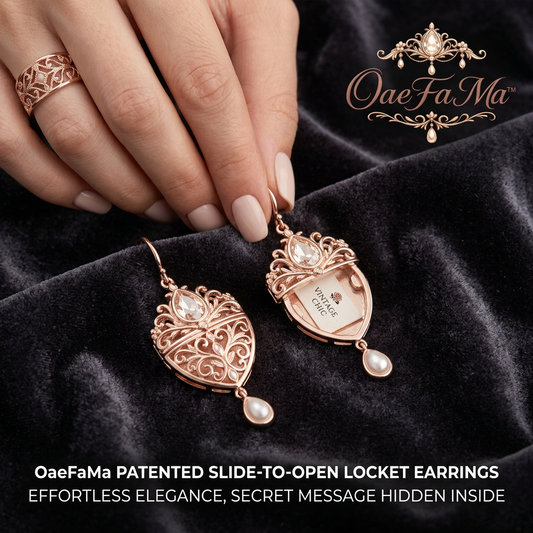 OaeFaMa™ Patented Slide-to-Open Locket Earrings - Vintage Filigree Rose Gold Dangle Earrings with Hidden Secret Message Compartment, Unique Romantic Jewelry Gift for Women, Anniversary, Birthday